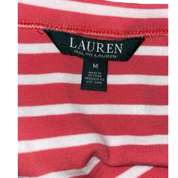 Lauren Ralph Lauren Orange White Stripe Midi T-Shirt Fit & Flare Dress Size: M - Picture 7 of 7